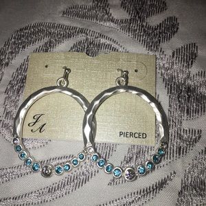 🆕Blue Turquoise crystal & silver hoop earrings